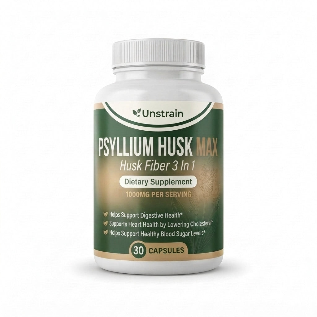 Unstrain 3-in-1 Psyllium Fiber MAX Capsules for Digestive, Heart & Blood Sugar Support